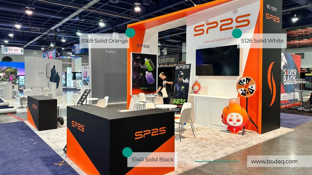 Trade show booth decorated with S126