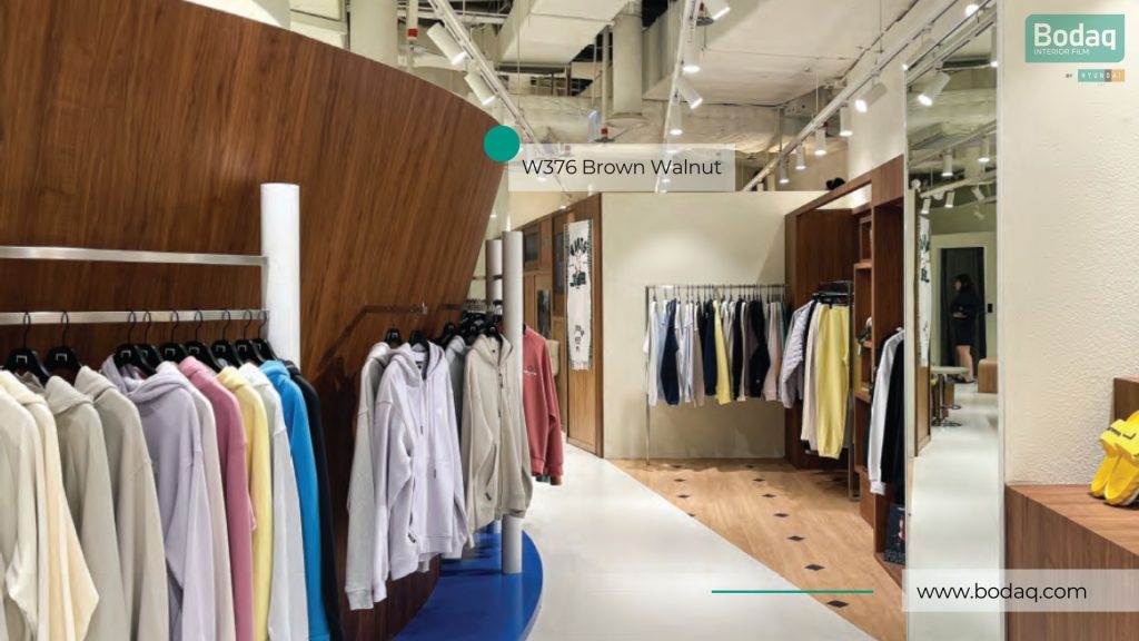 Clothing Store Display Resurfaced with W376 Brown Walnut