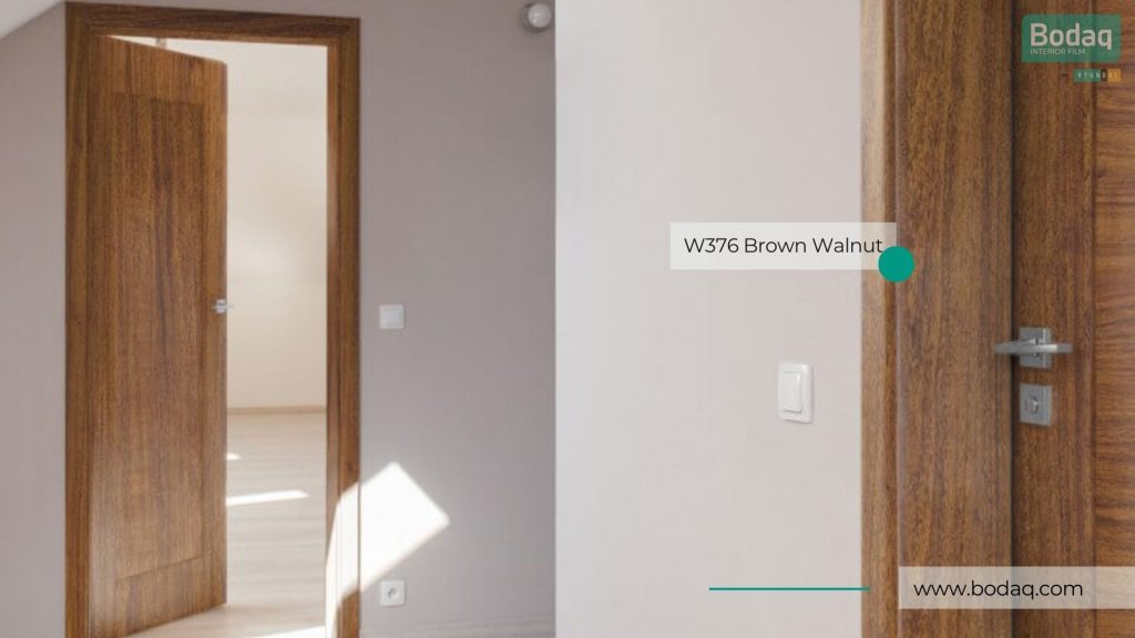 Doors and Door Frames Wrapped with W376 Brown Walnut