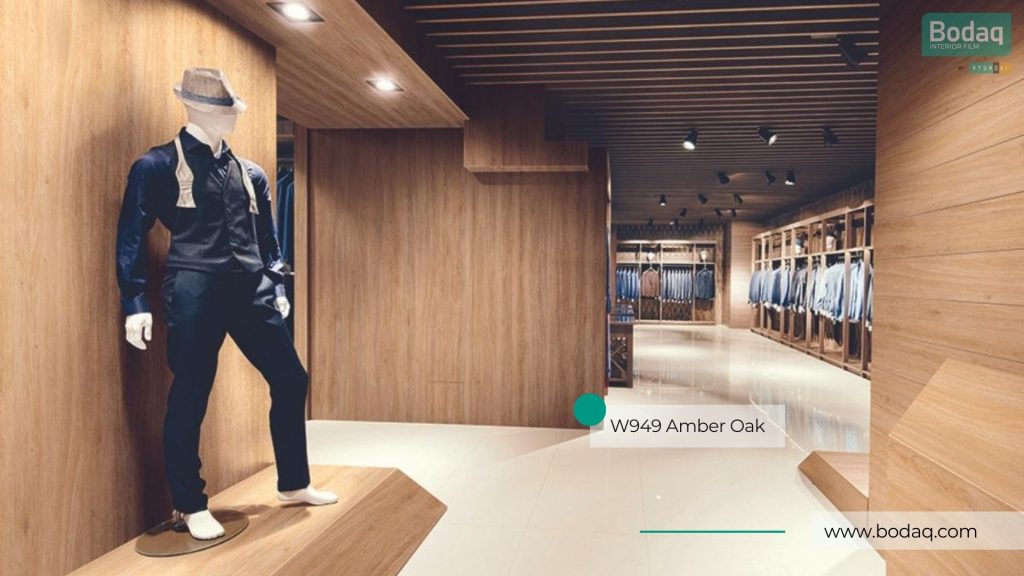 Store Interior Wrapped in W949 Amber Oak