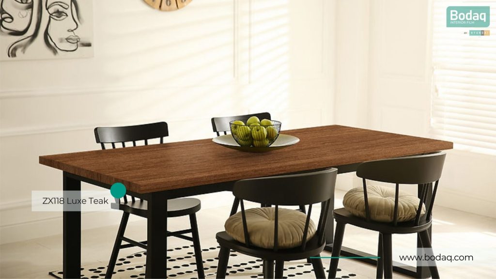 Dining Table Wrapped with ZX118 Luxe Teak