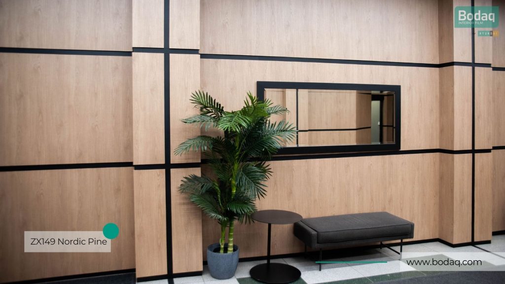 Lobby Wall Paneling Resurfaced with ZX149 Nordic Pine