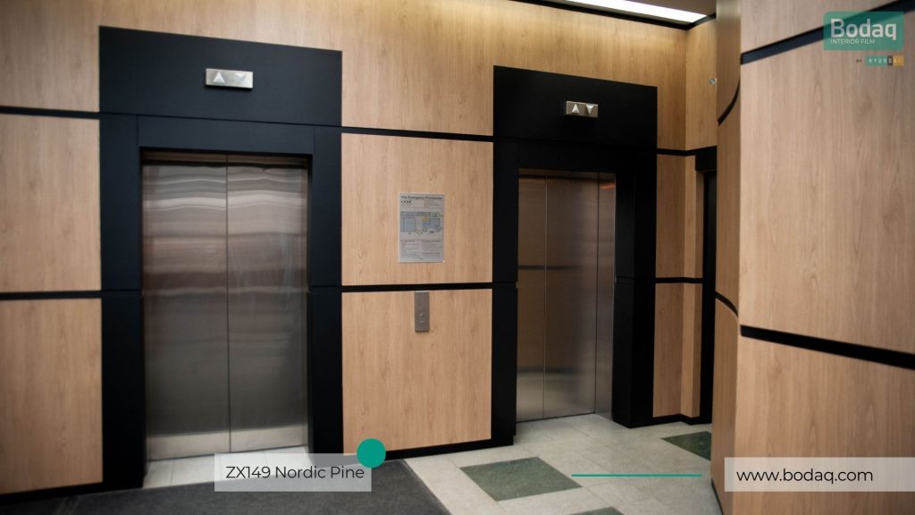 Elevator Lobby Resurfaced with ZX149 Nordic Pine