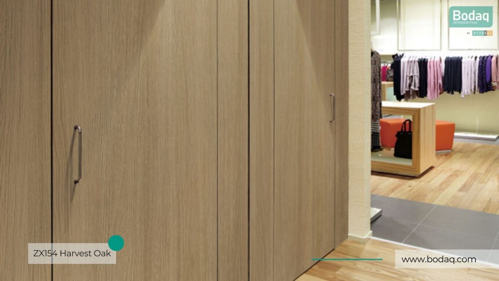 Fitting Room Doors and Partitions Refinished with ZX154 Harvest Oak