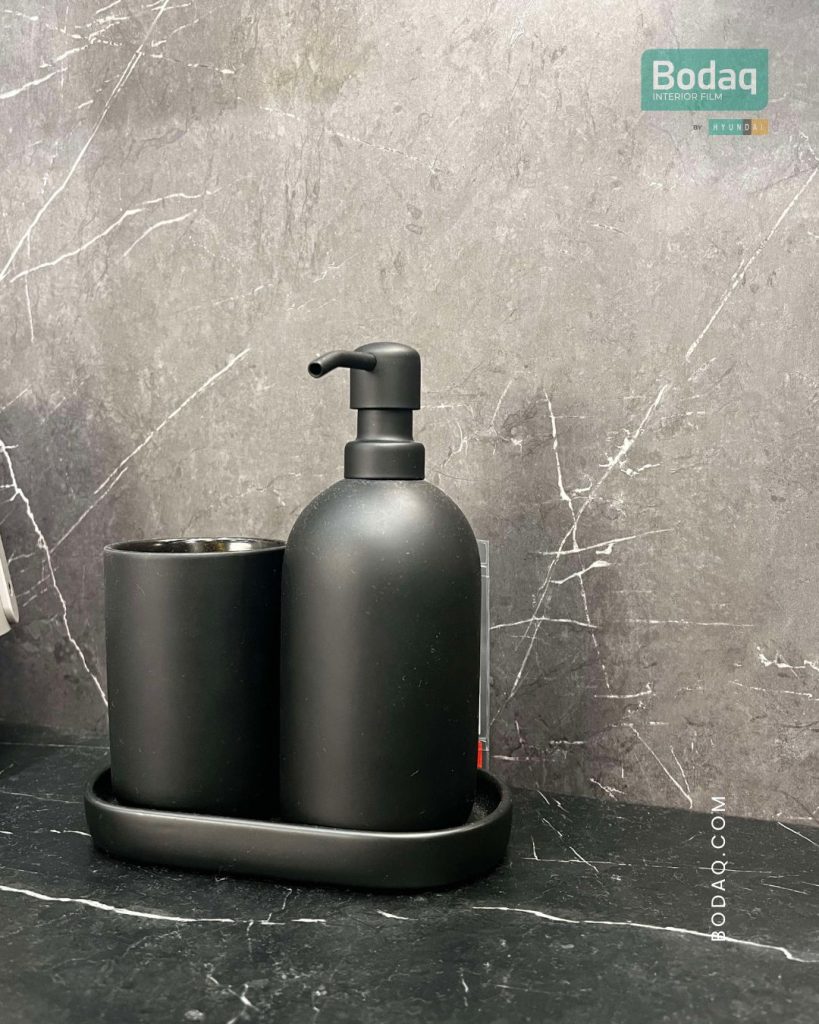 PM007 Pietra Dark Grey Marble on the bathroom wall