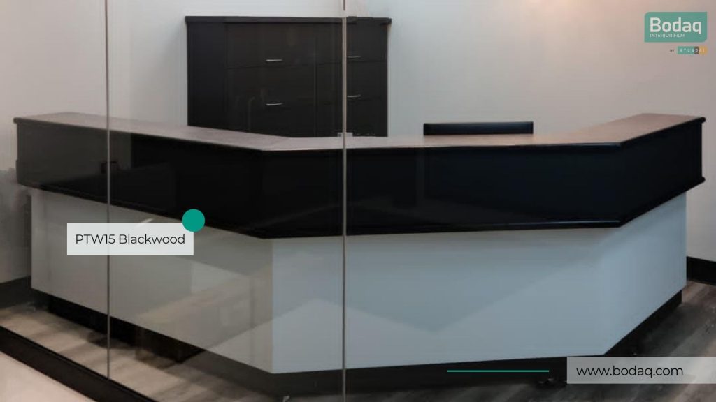 Reception Desk Counter Resurfaced with PTW15 Blackwood