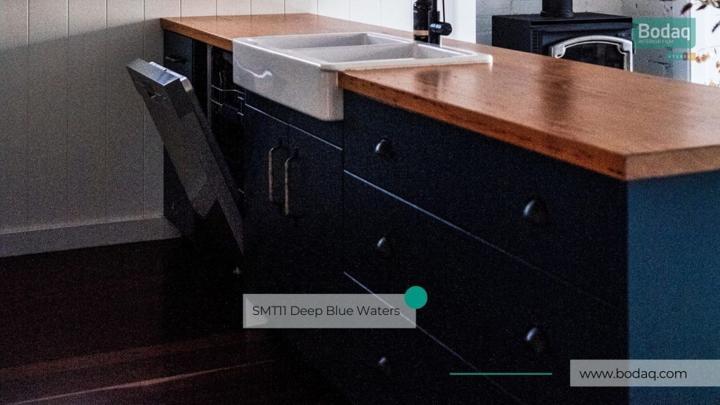 SMT11 Deep Blue Waters applied to kitchen cabinets