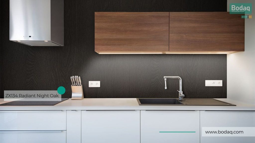 Kitchen Backsplash Refinished with ZX134 Radiant Night Oak