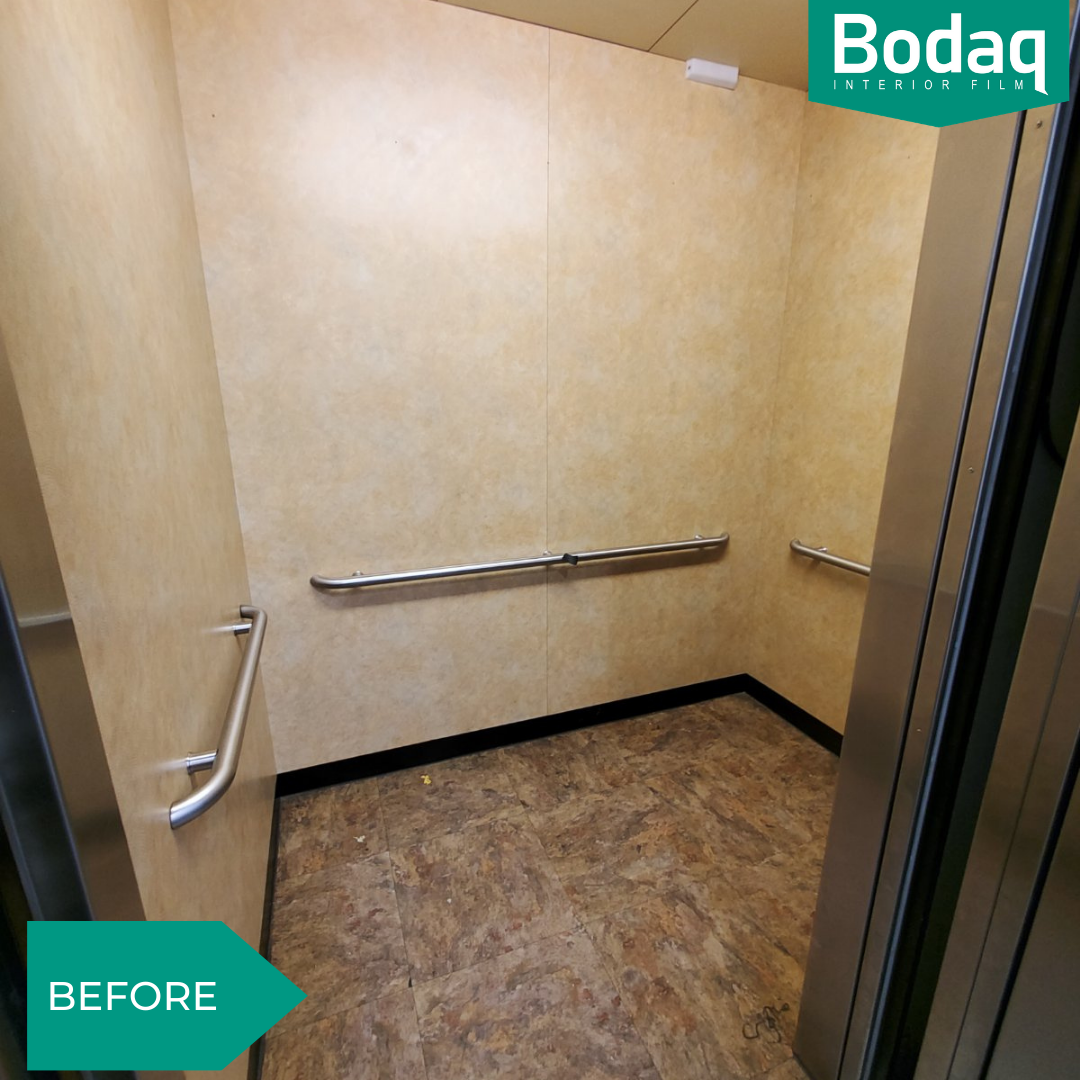 Elevator enclosure refinishing (wall panels, ceiling, and floor) - BEFORE