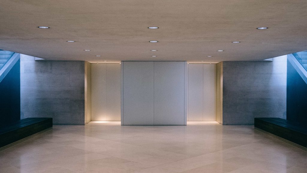 Elevator lobby. Louvre Museum, Paris, France