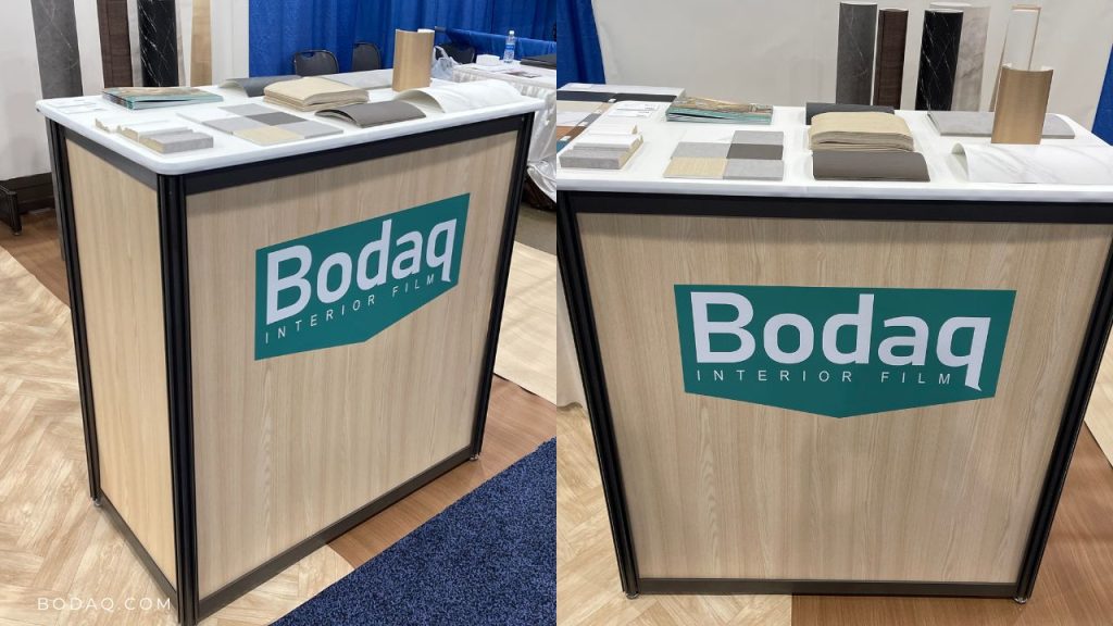 Installation demo: reception desk wrapped with Bodaq Interior Film