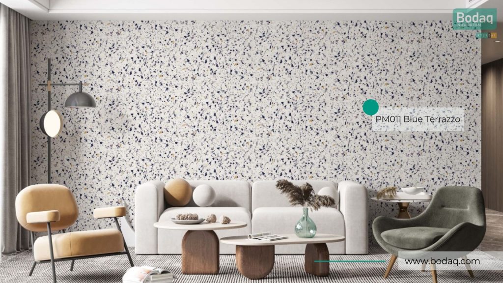 Blue Terrazzo applied to the feature wall