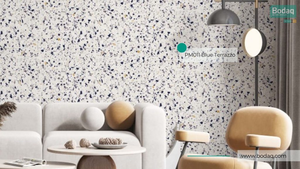 PM011 Blue Terrazzo on a wall