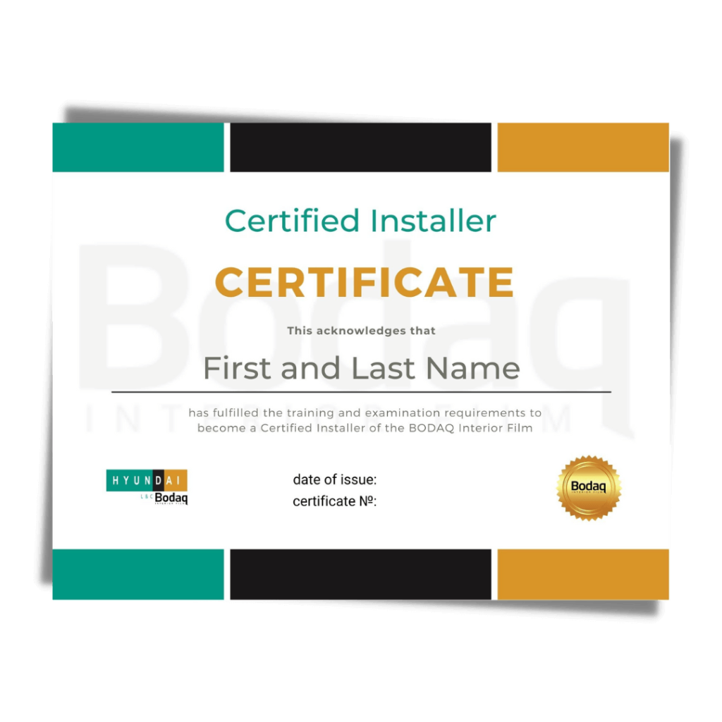 Bodaq Certified Installer certificate