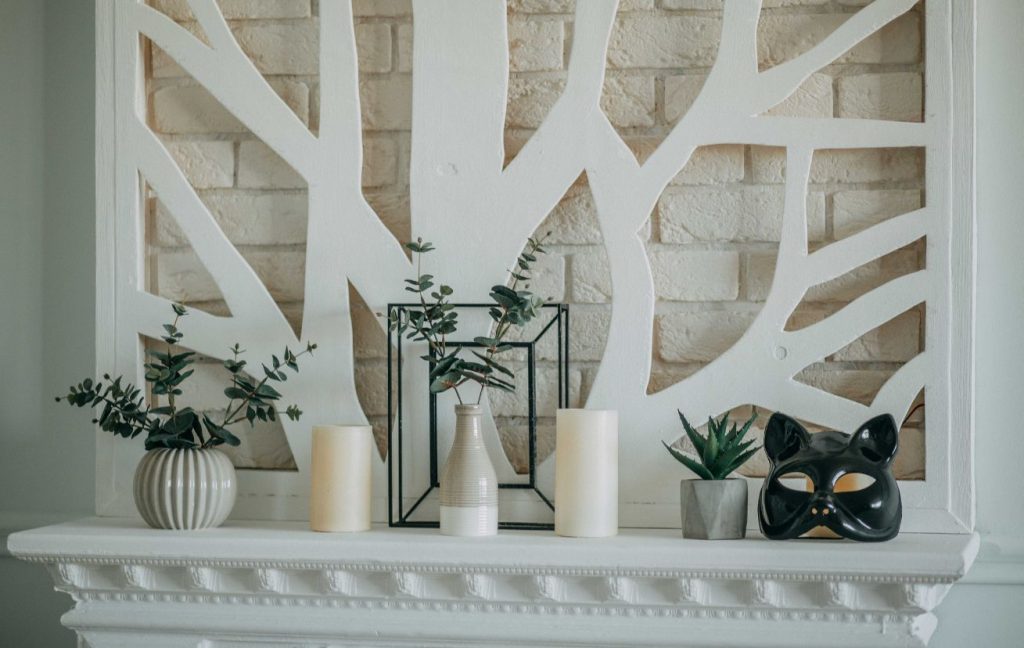 Unique decor, like your collectibles will make your fireplace mantel pop.