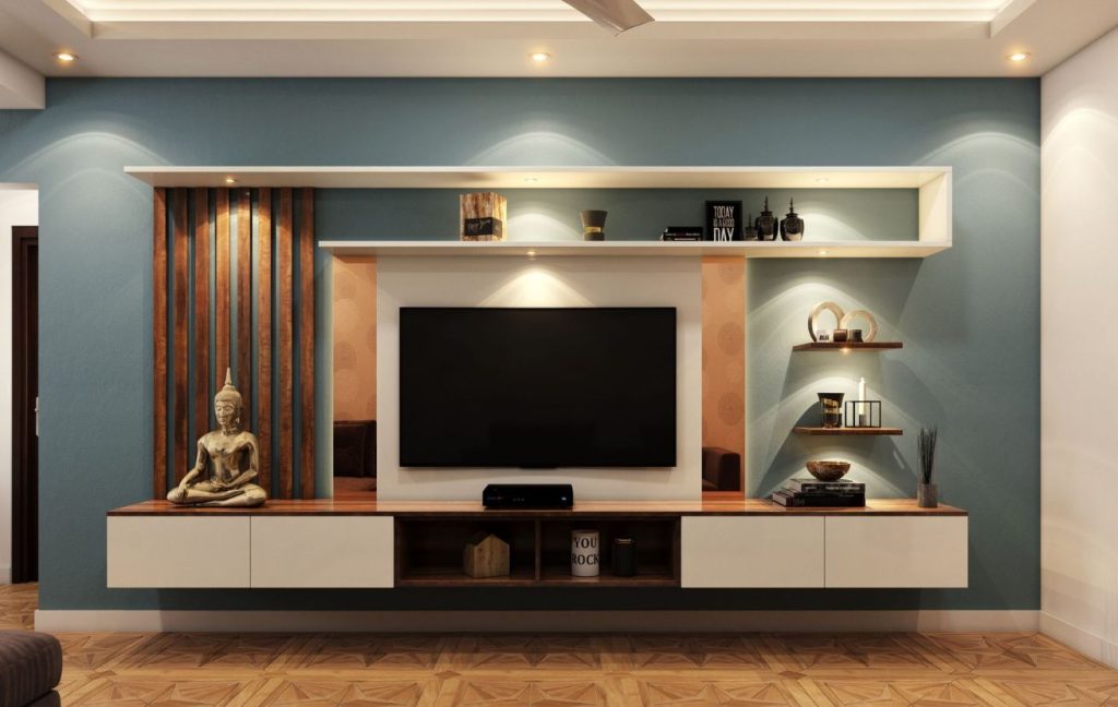 Modern Large Wall Decor Ideas for Living Room: Floating Shelves