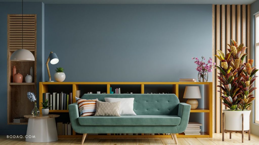 Blue gray color on the living room wall