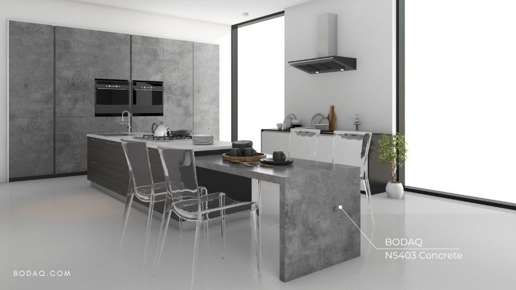 NS403 Concrete interior film is a perfect matte finish for the kitchen island