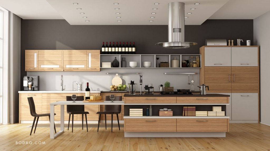 Modern kitchen island design ideas - open shelving