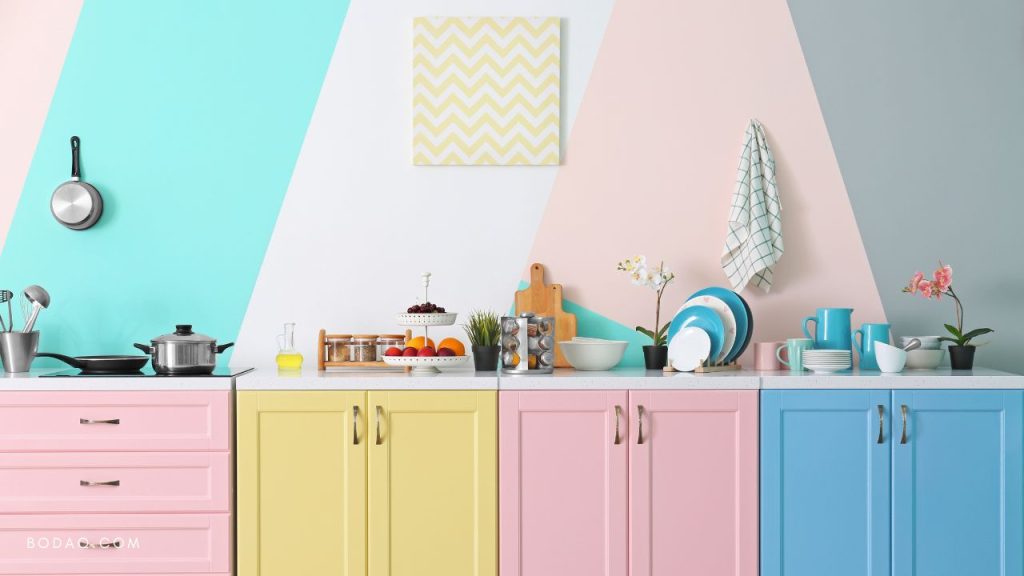 Simple kitchen wall decor ideas: use a bold paint color or create a mural