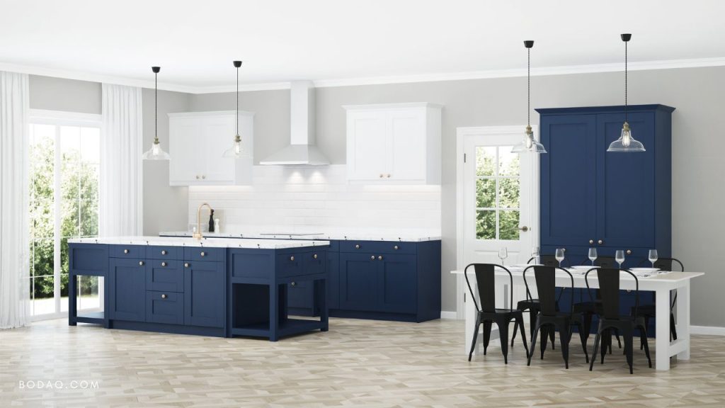 Indigo blue color in the kitchen interior