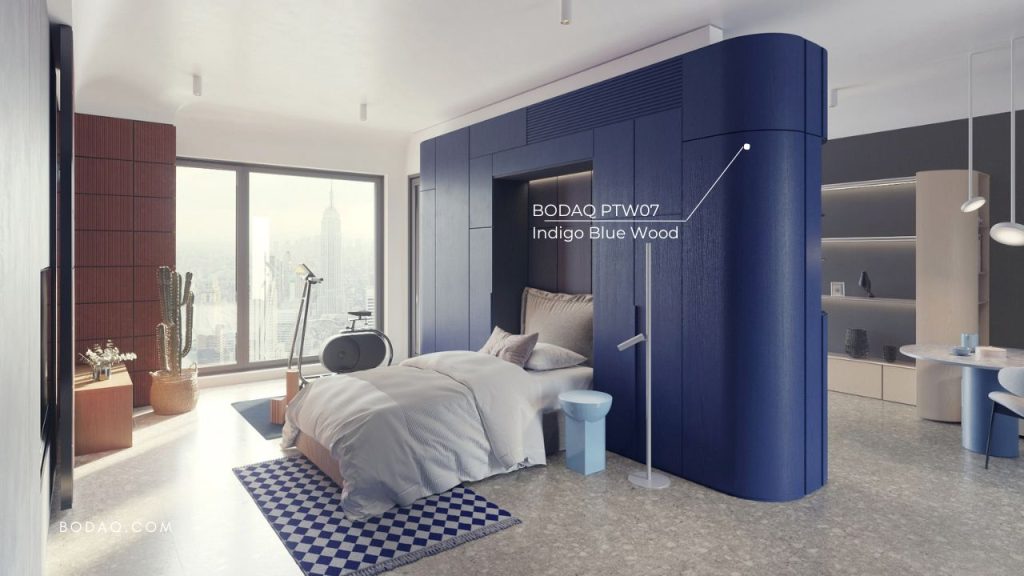 PTW07 Indigo Blue Wood in the bedroom