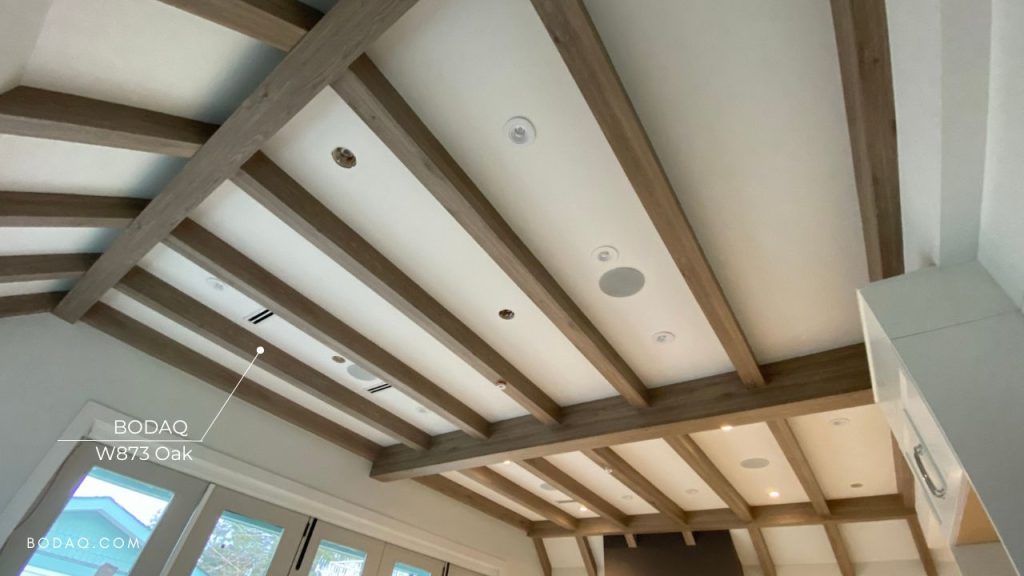 Transform any space with Bodaq Interior Film. W873 Oak on ceiling beams