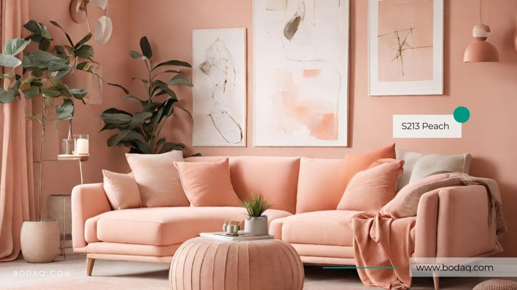 Living room feature wall: peach