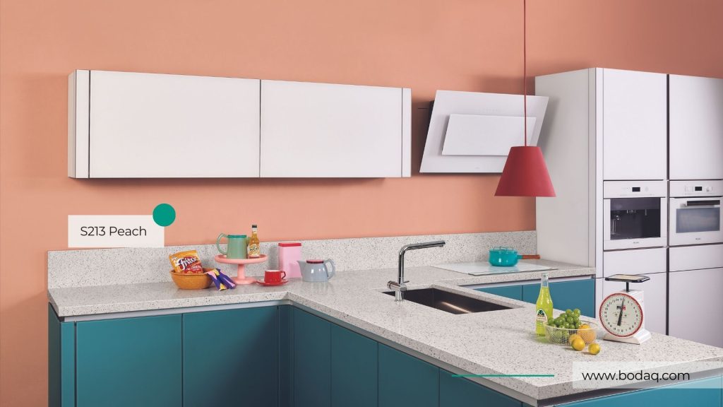 Peach kitchen wall and backsplash