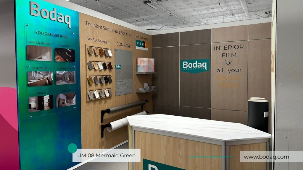 UMI08 Mermaid Green used to wrap the Bodaq's exhibition booth at NeoCon 2023