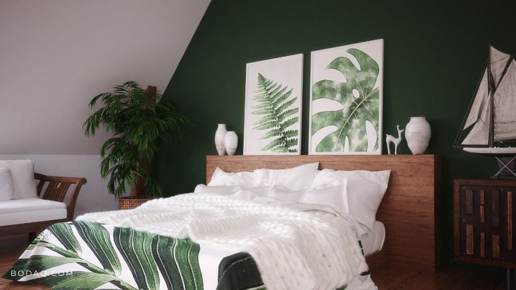 Green feature wall in the bedroom