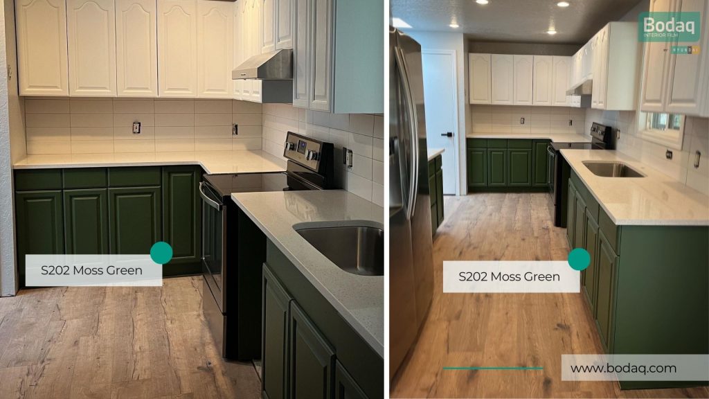 S202 Moss Green Kitchen Lower Cabinets