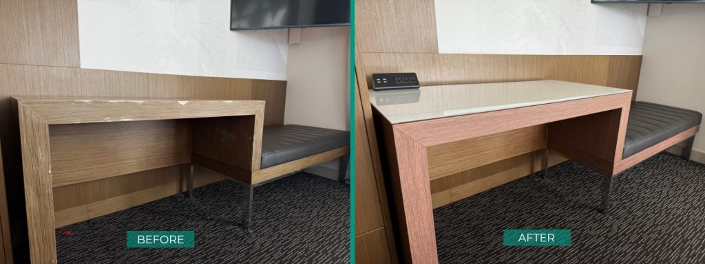 Sign your space needs an update. Wear and Tear. Before and After. Hotel.