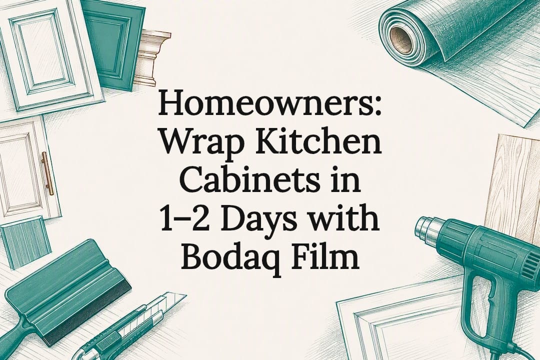 Decorative kitchen cabinet wrap title card