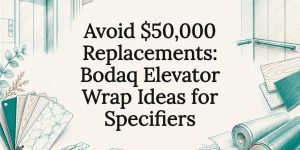Decorative elevator wrap title card illustration