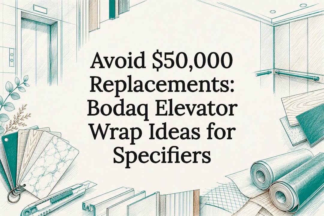 Decorative elevator wrap title card illustration