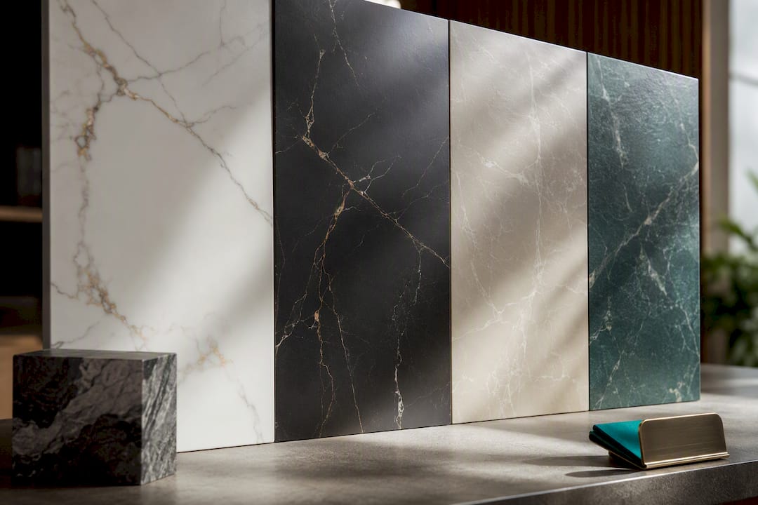Marble film finishes under raking light