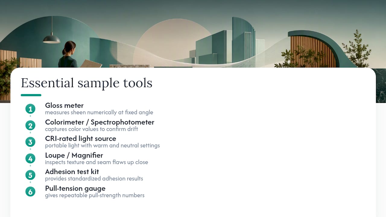 Tools used for finish sample evaluation