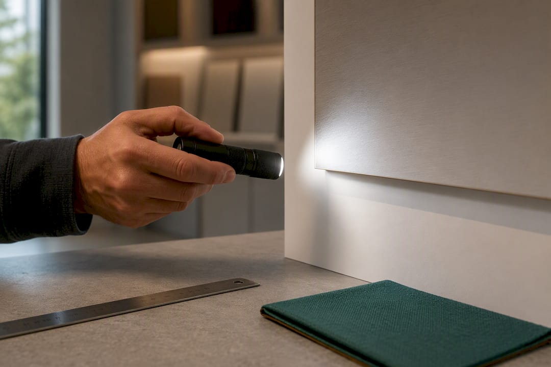 Flashlight testing an architectural film sample
