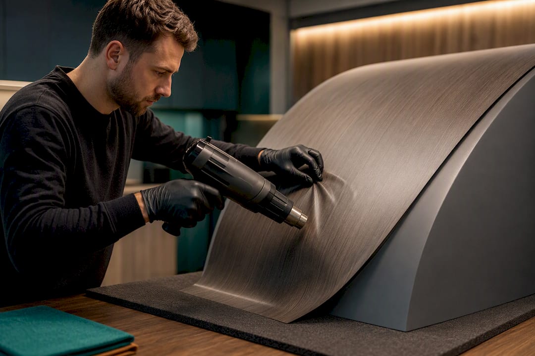 Heat forming film over compound curve