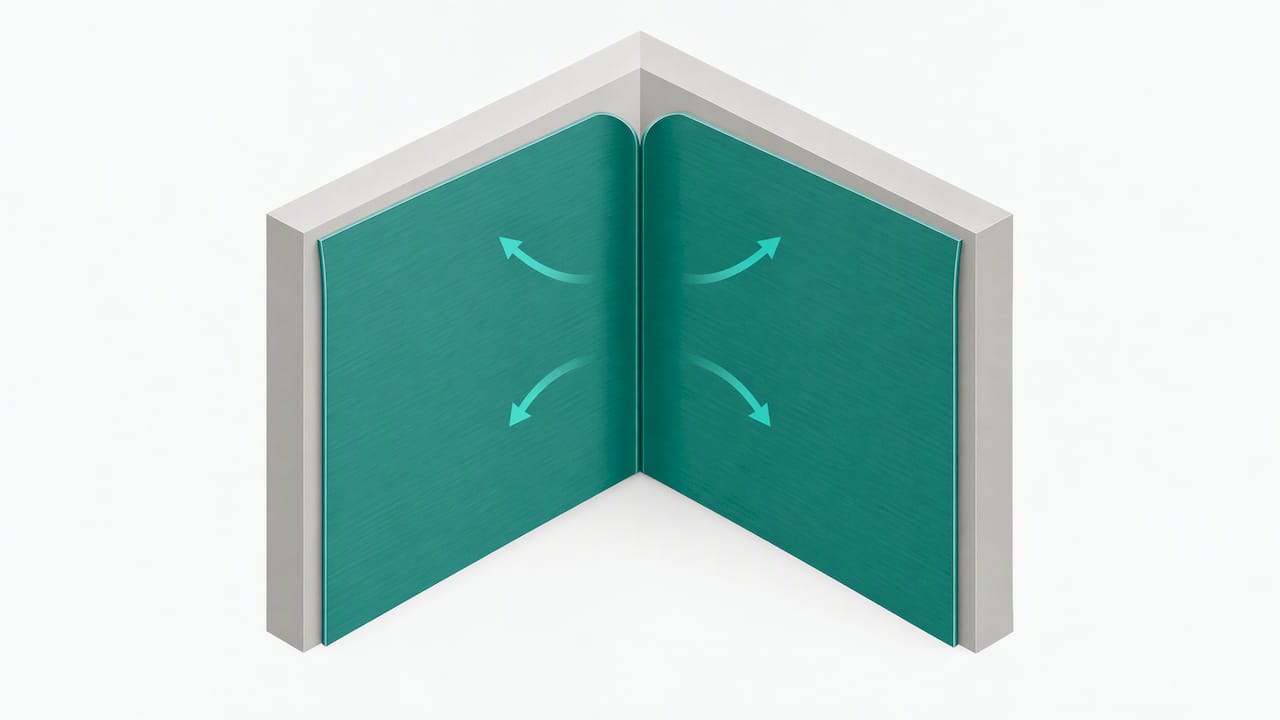 Two film pieces overlapping at inside corner