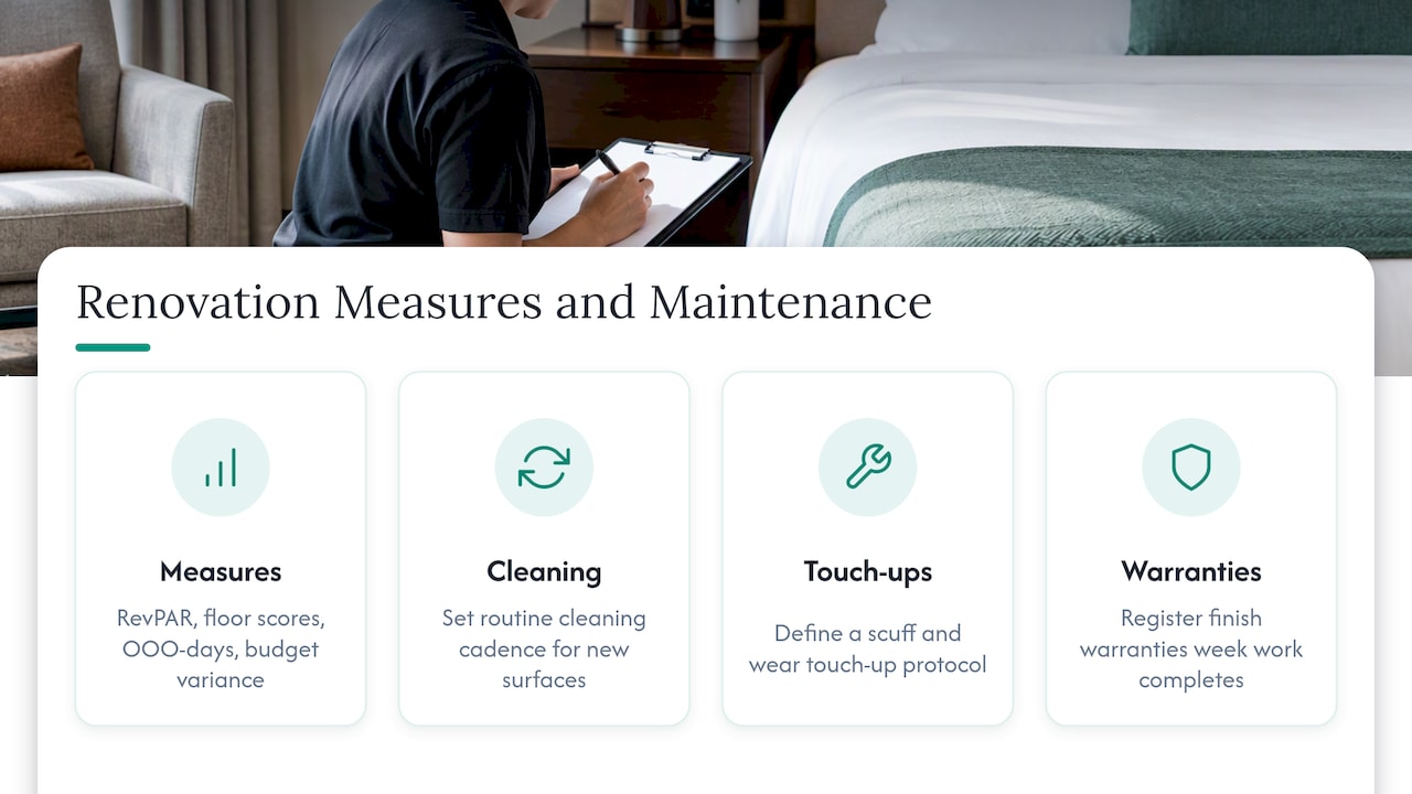 Hotel renovation measures and maintenance actions