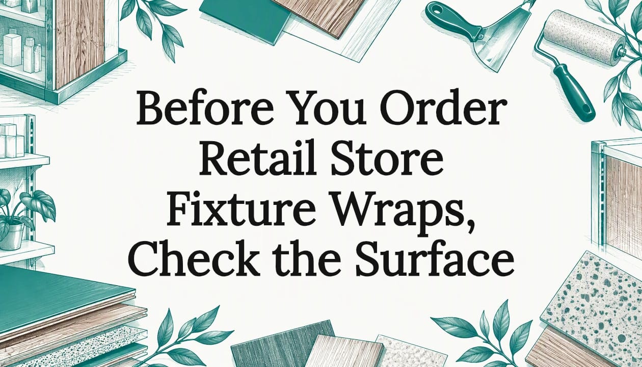Illustrated retail fixture surface title card