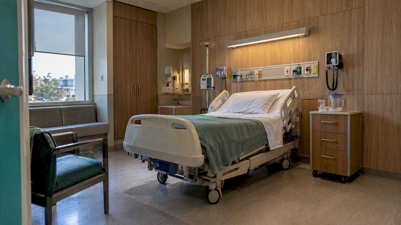 Warm woodgrain wall in a patient room
